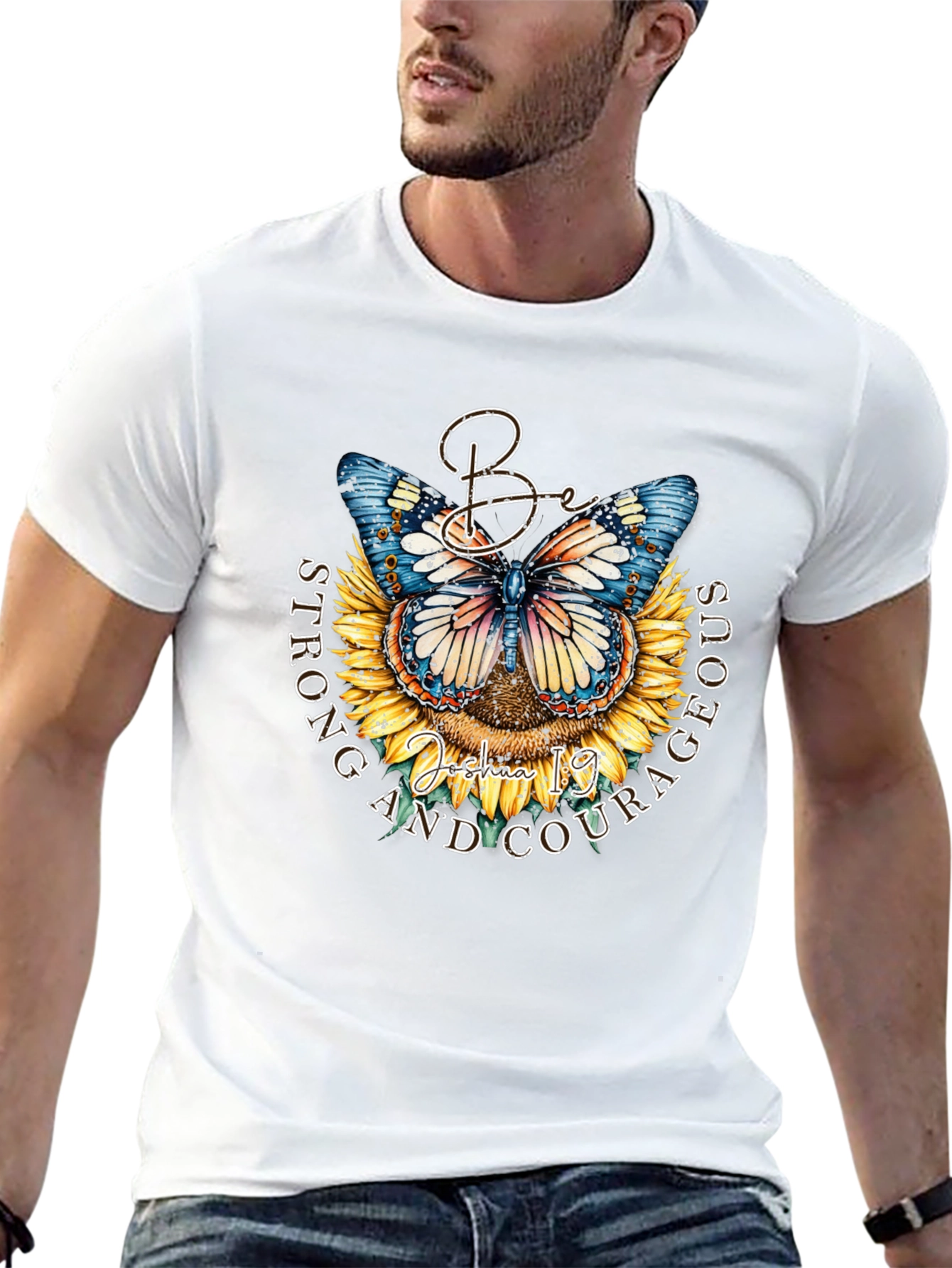 Be Strong and Courageous Butterfly Sunflower T-Shirt