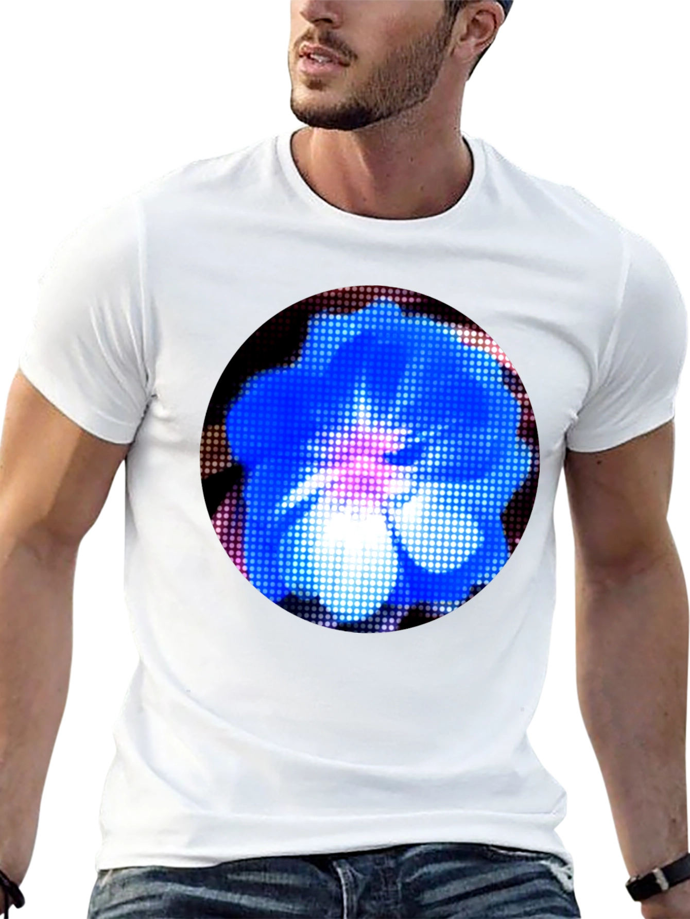 Blue Flower Graphic Black T-Shirt