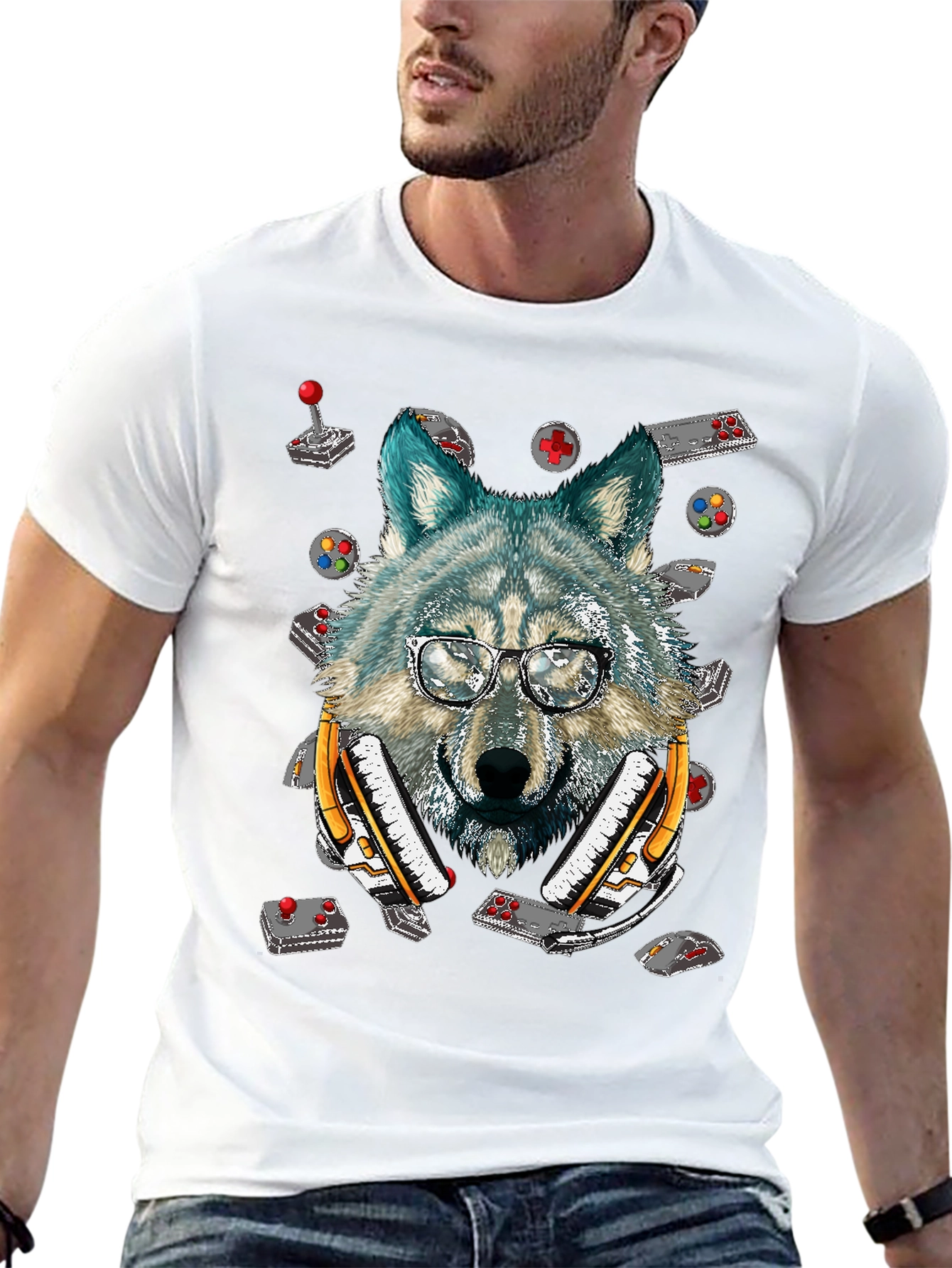 Wolf Gamer T-Shirt - Retro Controller Design
