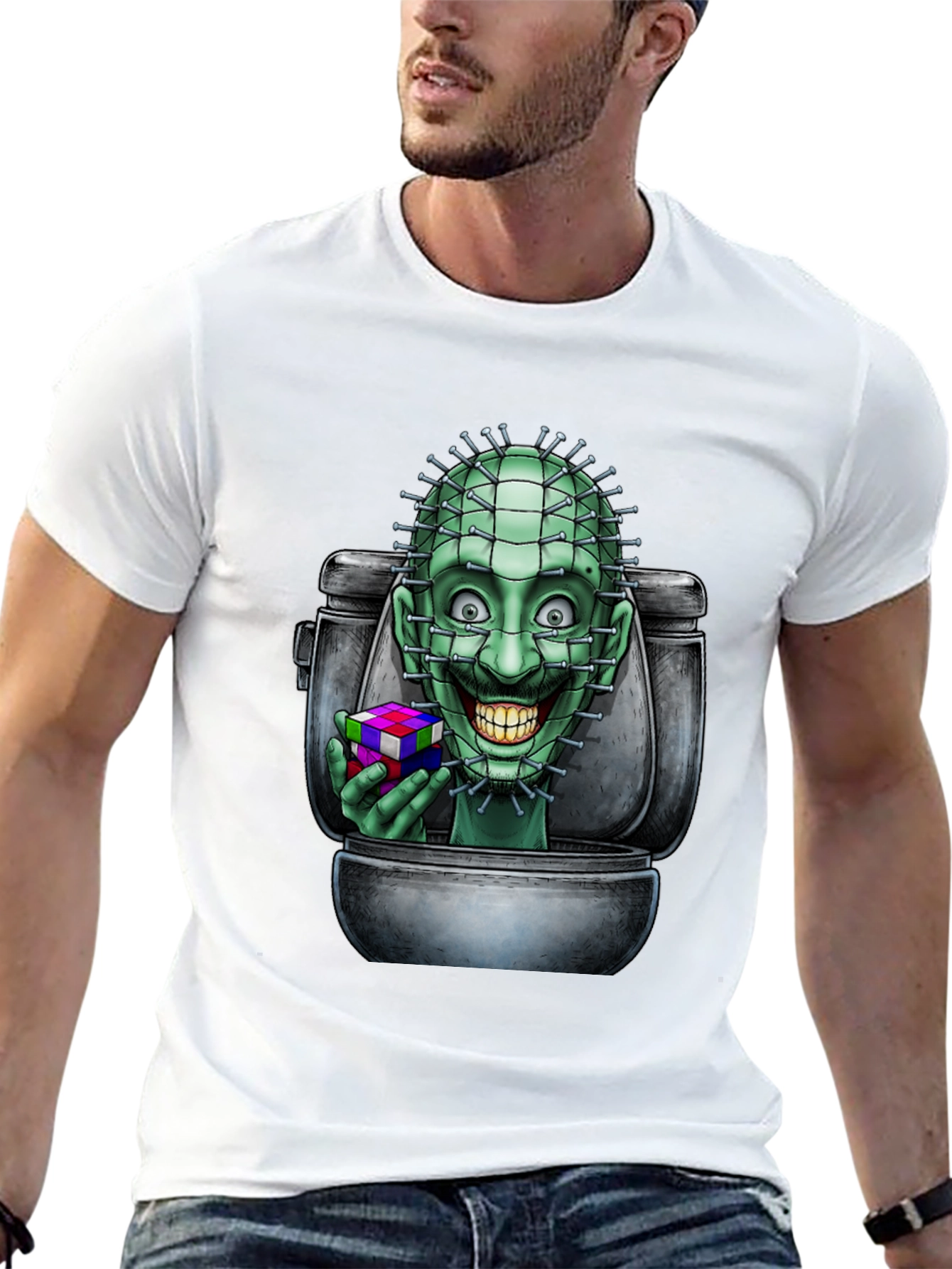 Toilet Terror T-Shirt: Pinhead Rubiks Cube Graphic