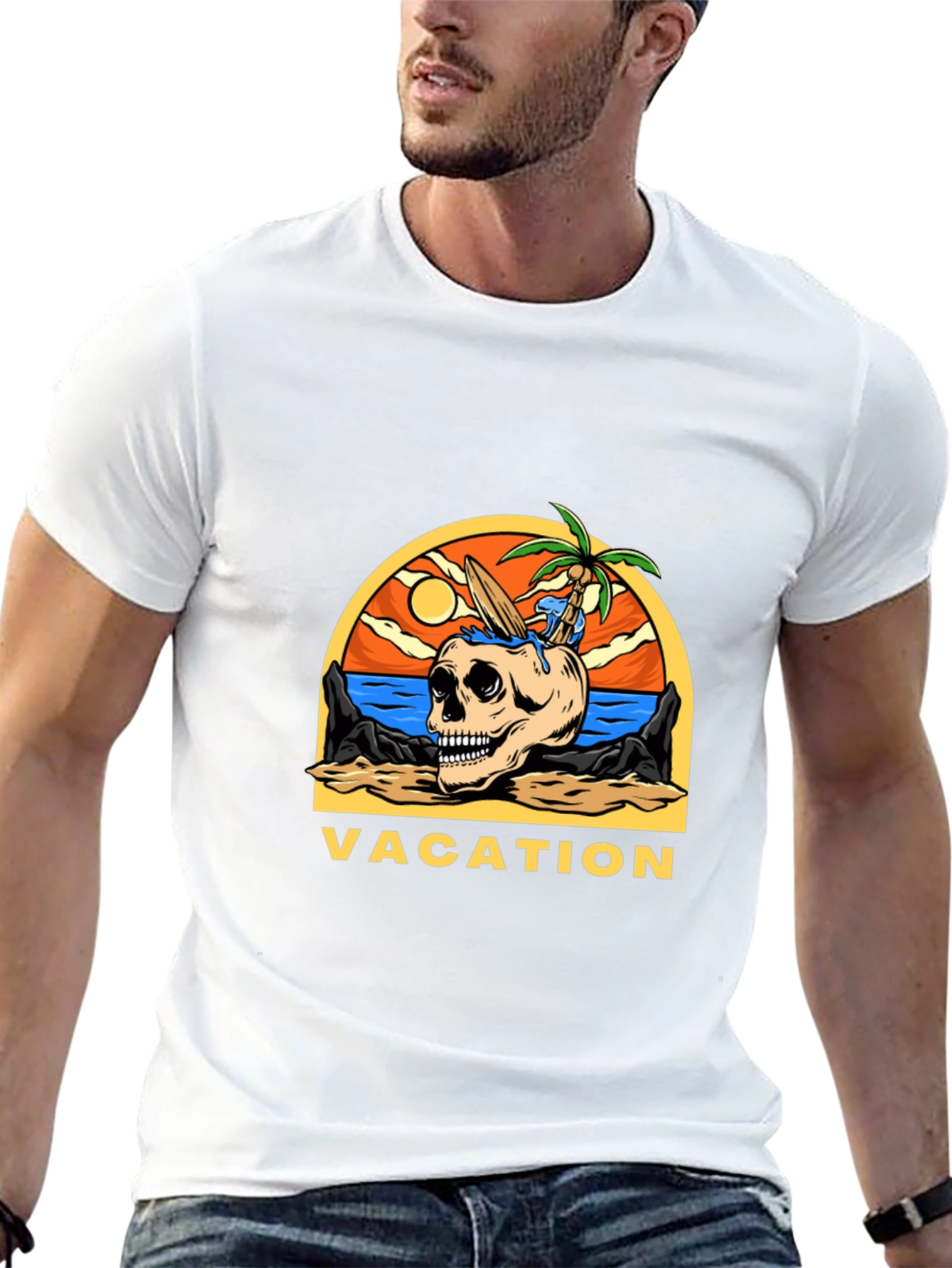 Vacation Skull Graphic T-Shirt - Beach Theme