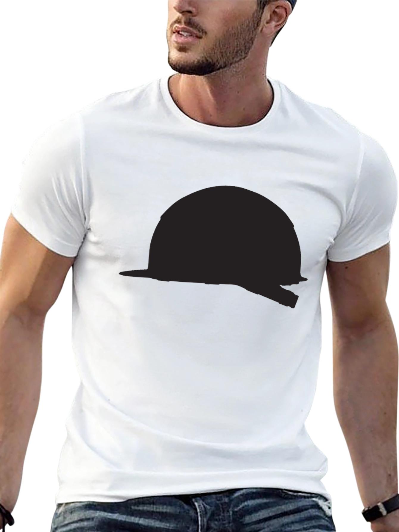 Black T-Shirt with Abstract Helmet Design