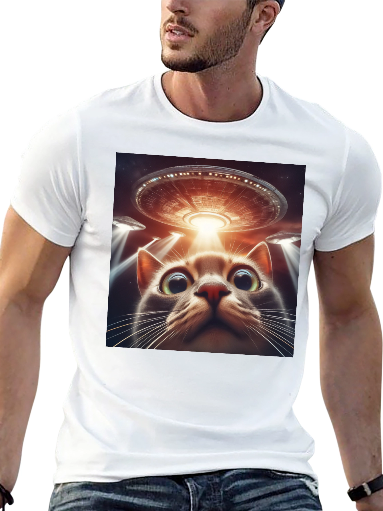 Alien Cat Abduction T-Shirt - Sci-Fi Humor Tee