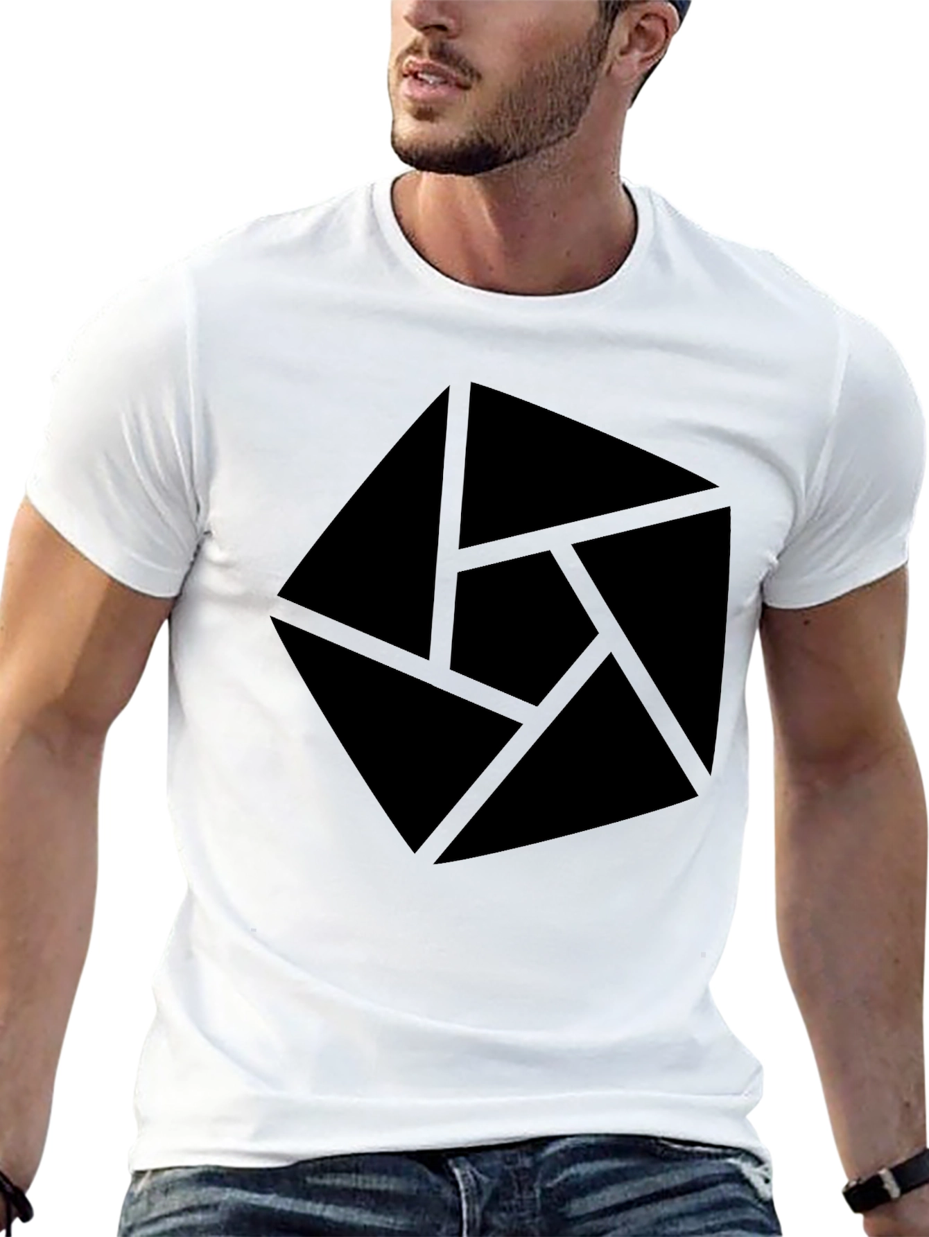 Abstract Graphic Tee - Modern Geometric Design Black Shirt