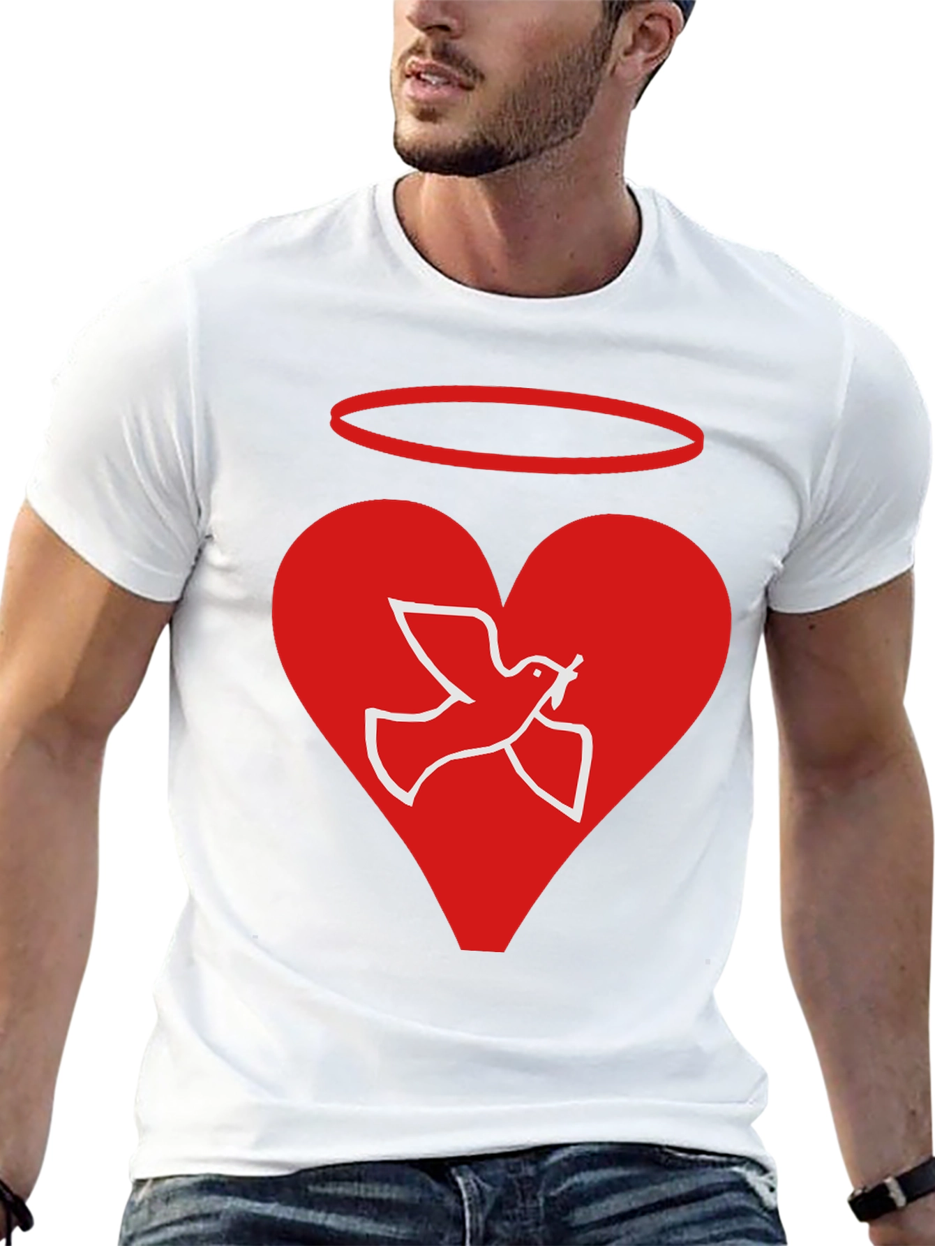 Angel Dove Heart Black Graphic T-Shirt