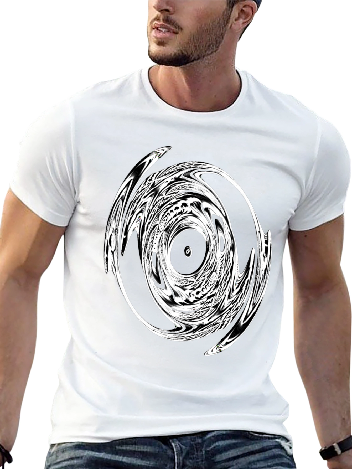 Abstract Swirl Graphic Black T-Shirt