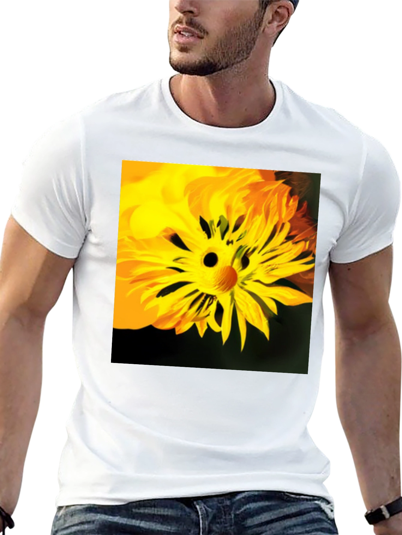 Unique Floral Face Graphic Black T-Shirt
