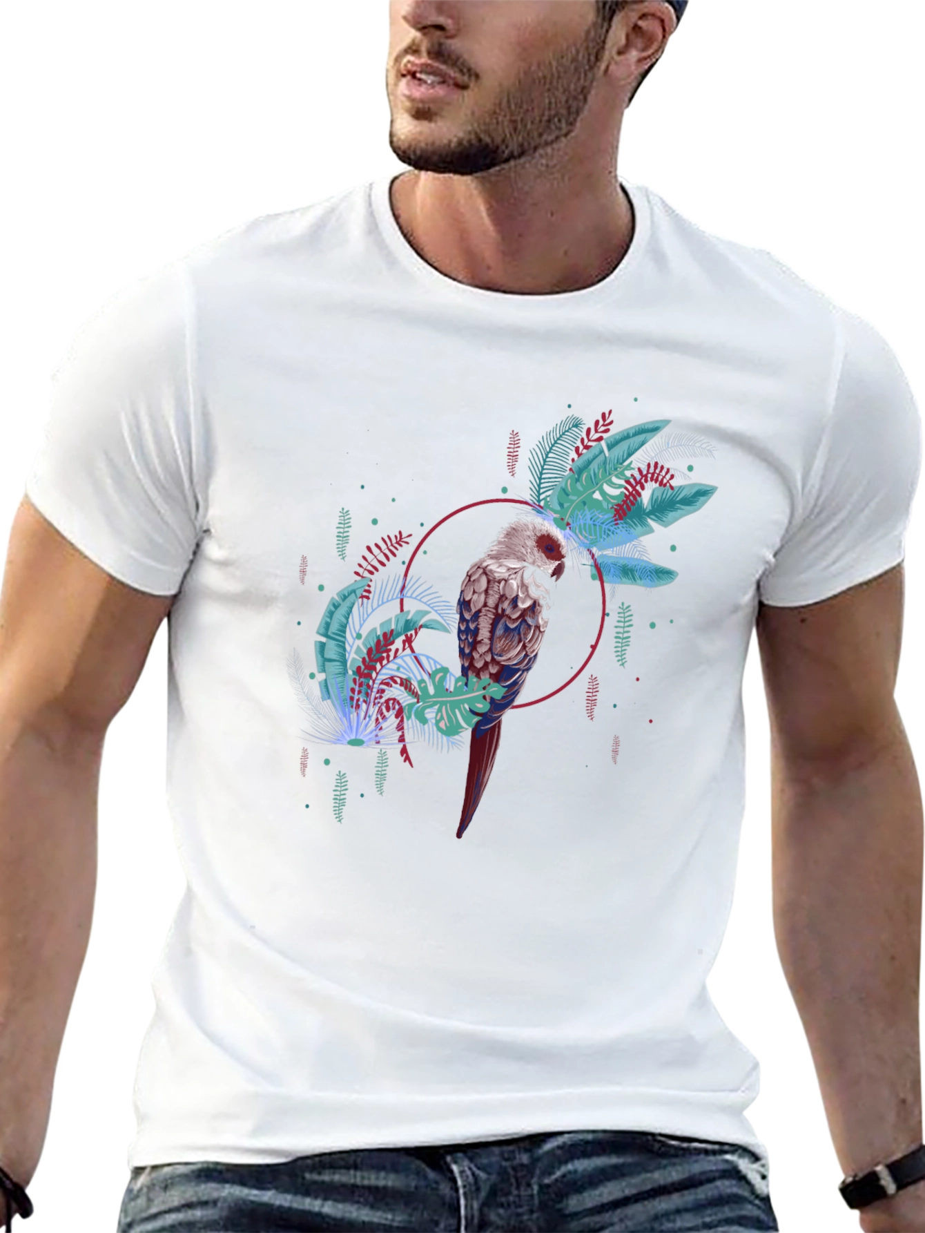 Tropical Bird Graphic Tee - Black Casual T-Shirt