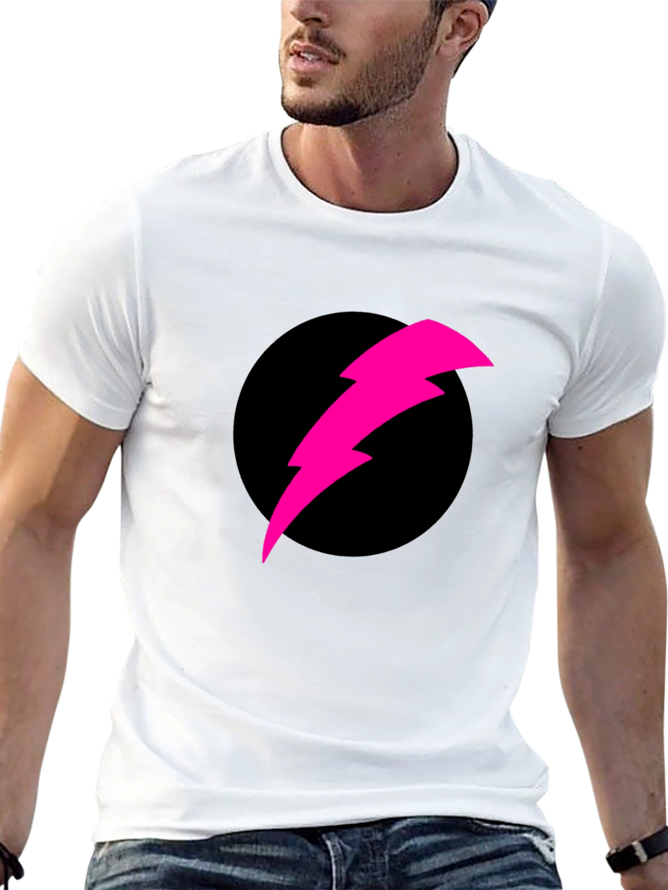 Black T-Shirt with Pink Lightning Bolt Design
