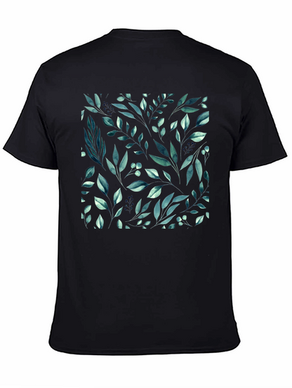 Botanical Leaf Pattern Black T-Shirt