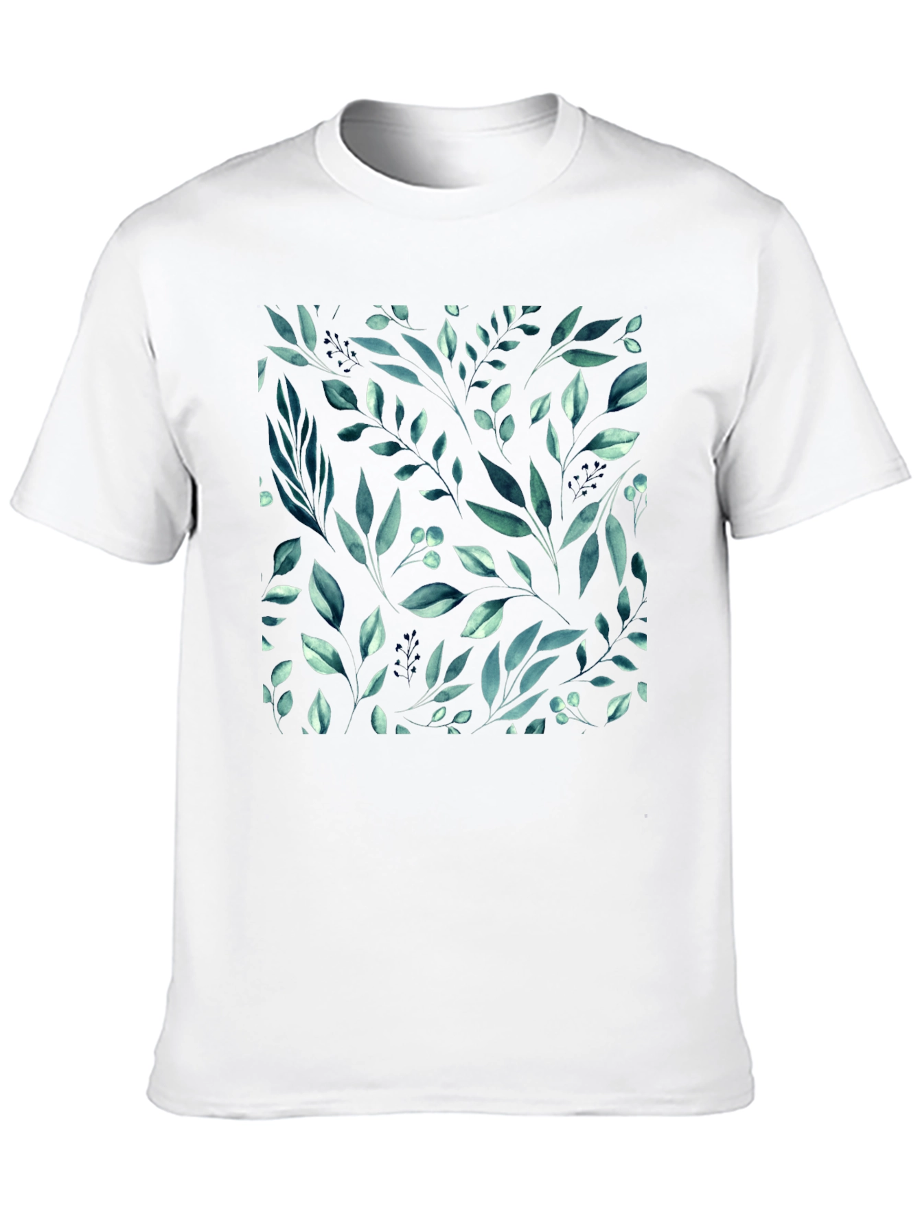Botanical Leaf Pattern Black T-Shirt