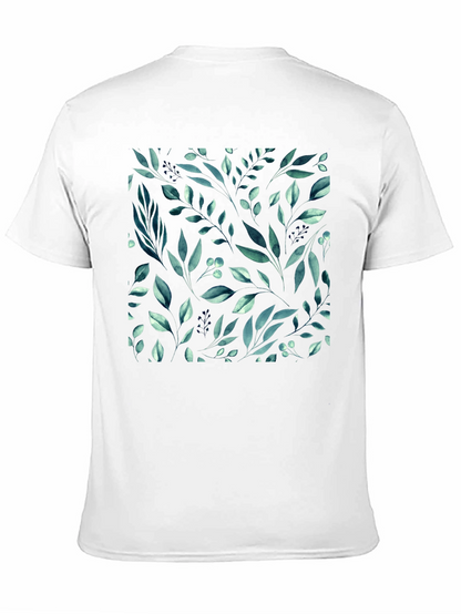 Botanical Leaf Pattern Black T-Shirt