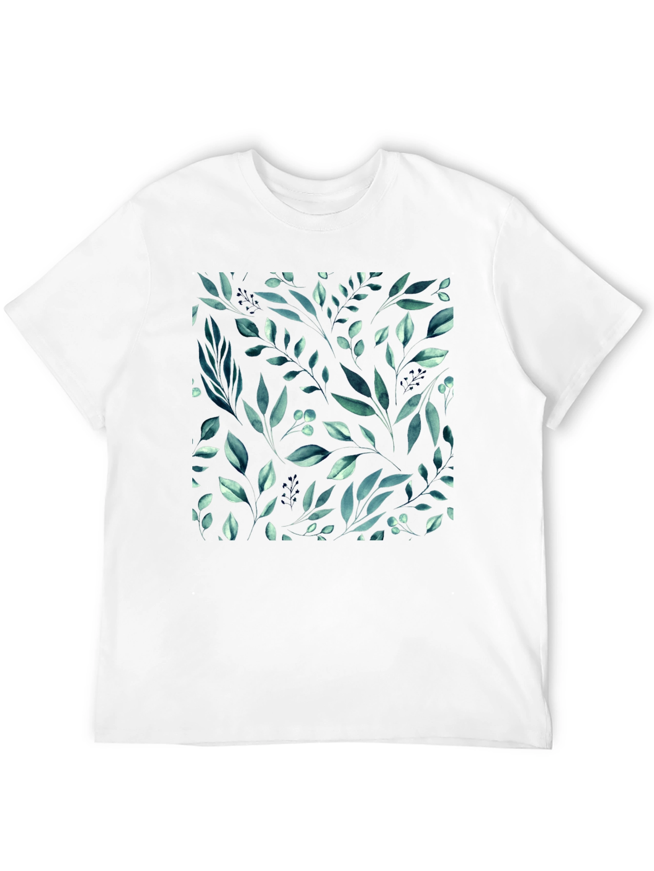 Botanical Leaf Pattern Black T-Shirt