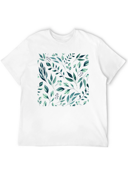 Botanical Leaf Pattern Black T-Shirt