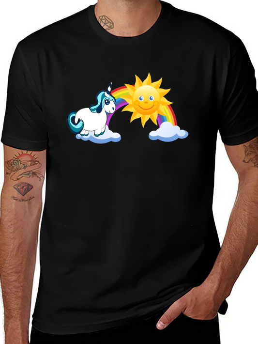 Unicorn Rainbow Graphic Tee - Black Cotton T-Shirt