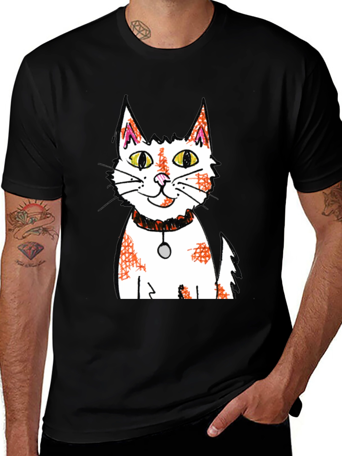 Cartoon Cat Graphic Print Black T-Shirt