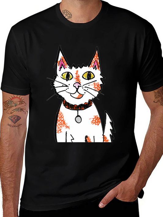 Cartoon Cat Graphic Print Black T-Shirt