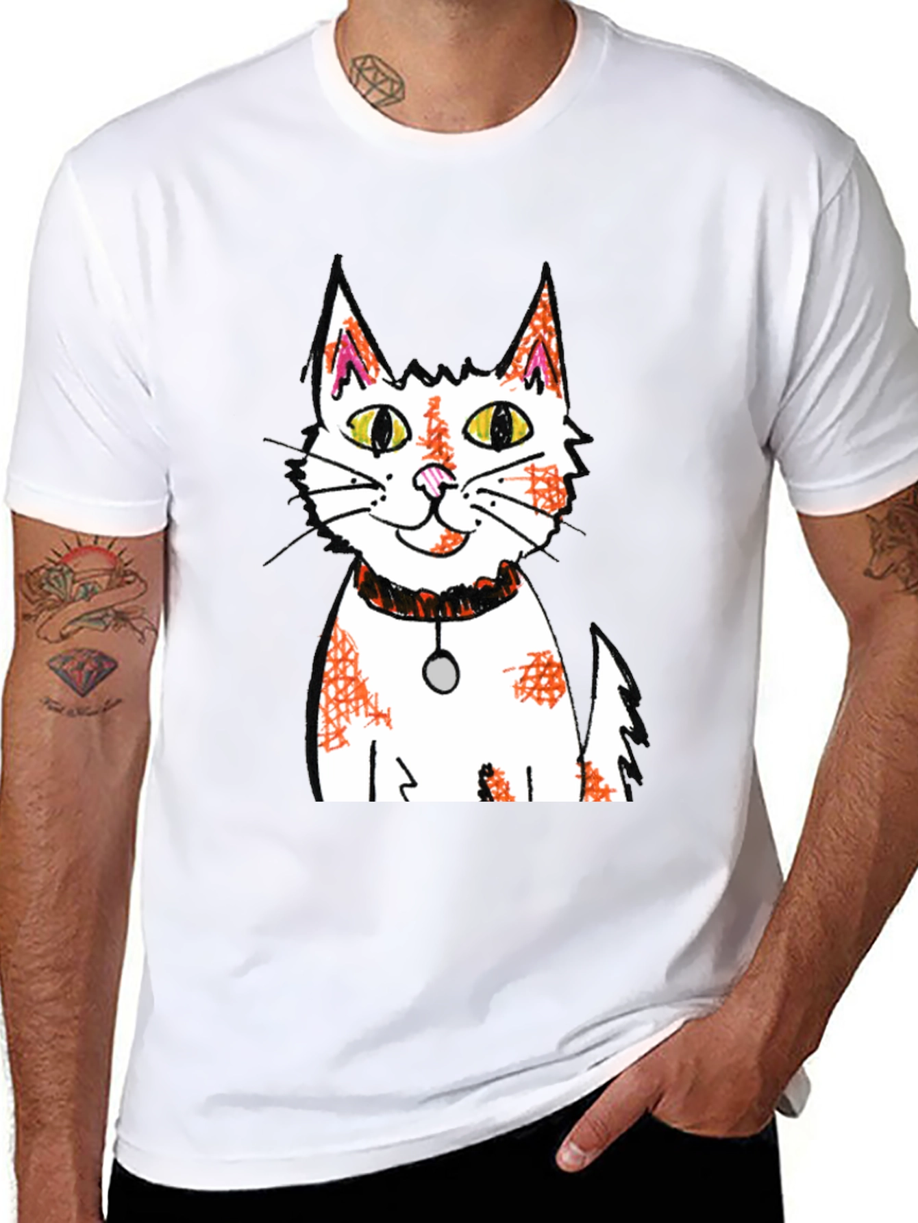 Cartoon Cat Graphic Print Black T-Shirt