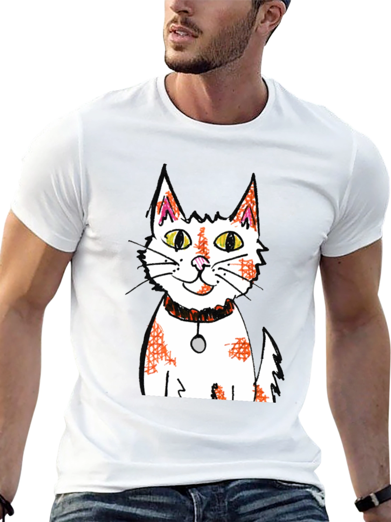Cartoon Cat Graphic Print Black T-Shirt