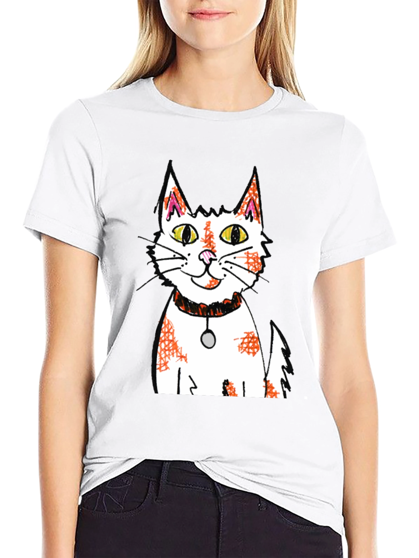 Cartoon Cat Graphic Print Black T-Shirt