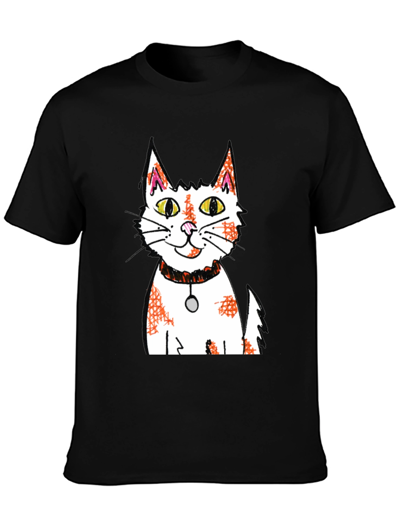 Cartoon Cat Graphic Print Black T-Shirt