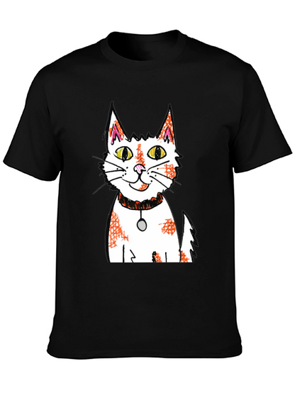 Cartoon Cat Graphic Print Black T-Shirt