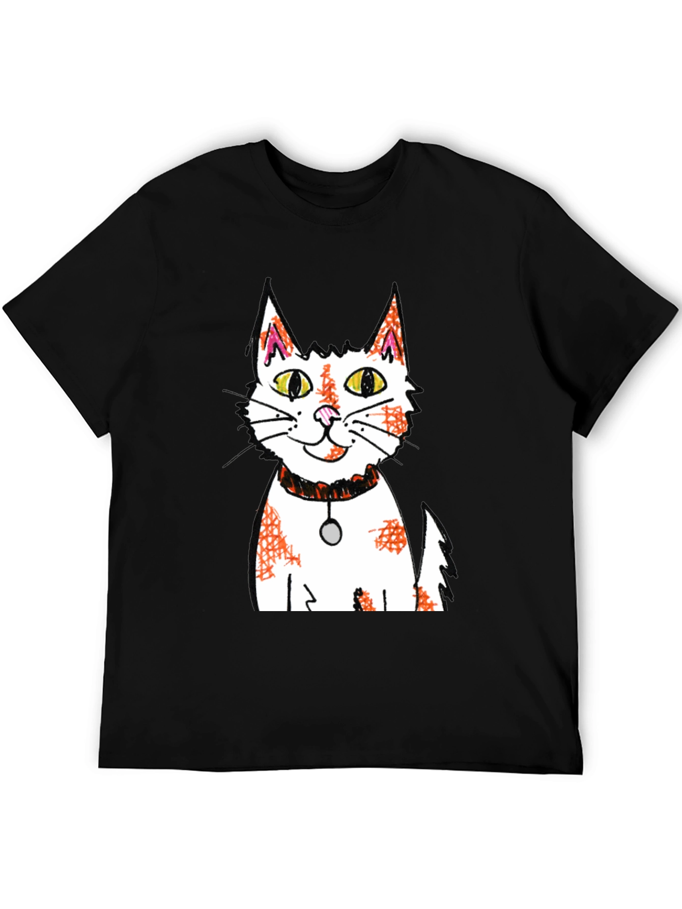 Cartoon Cat Graphic Print Black T-Shirt