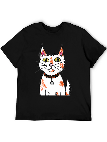 Cartoon Cat Graphic Print Black T-Shirt
