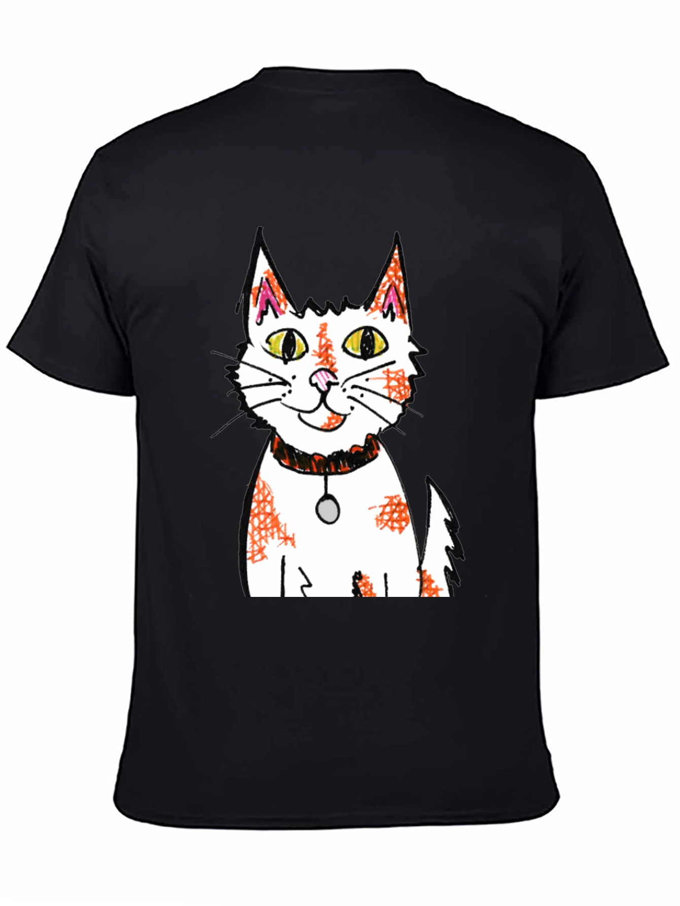 Cartoon Cat Graphic Print Black T-Shirt