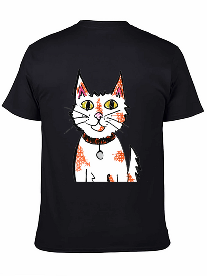 Cartoon Cat Graphic Print Black T-Shirt