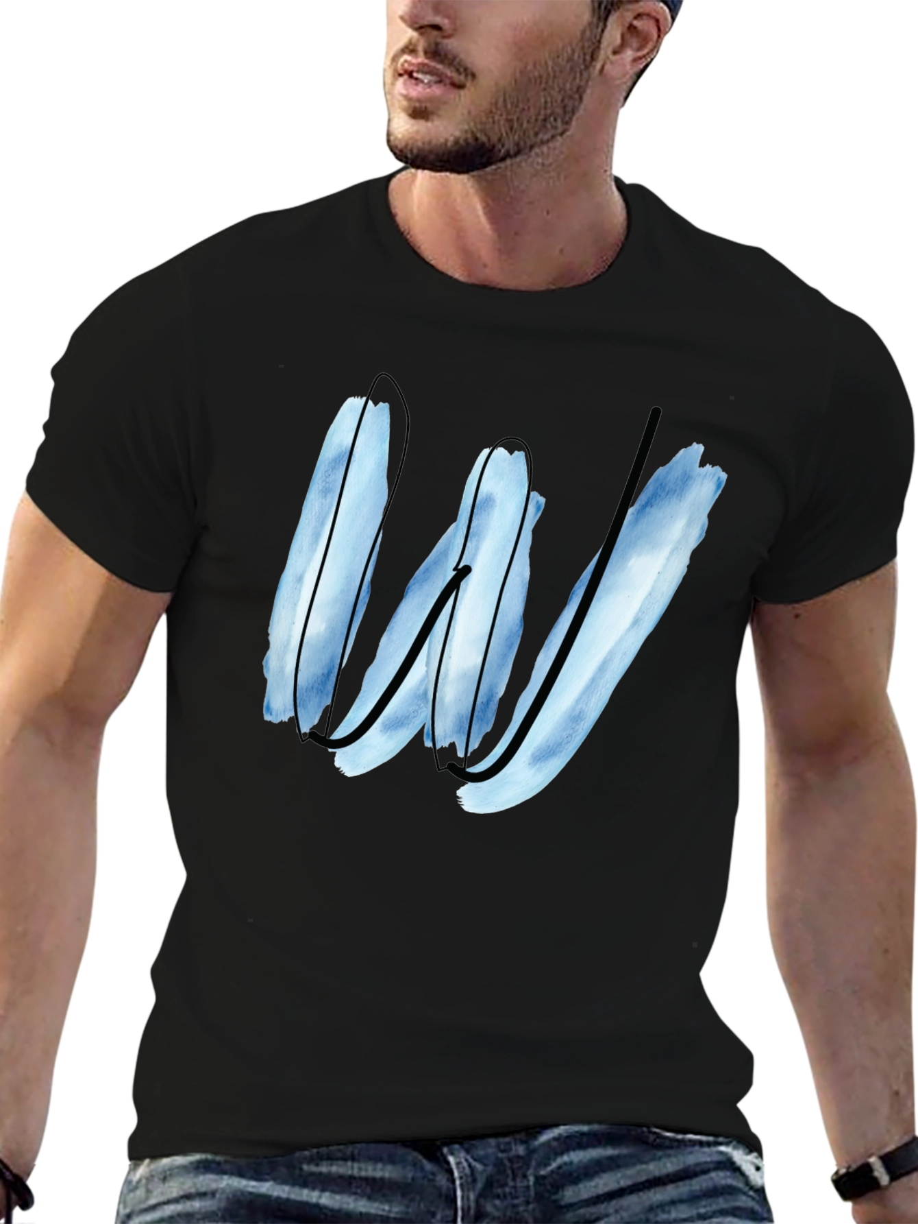 Abstract W Graphic Tee - Modern Black T-Shirt