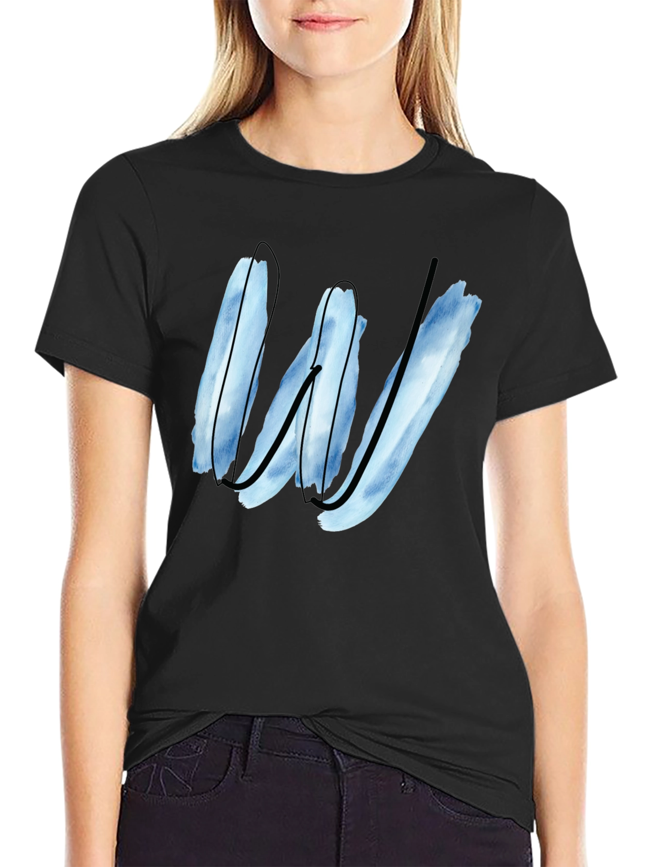Abstract W Graphic Tee - Modern Black T-Shirt