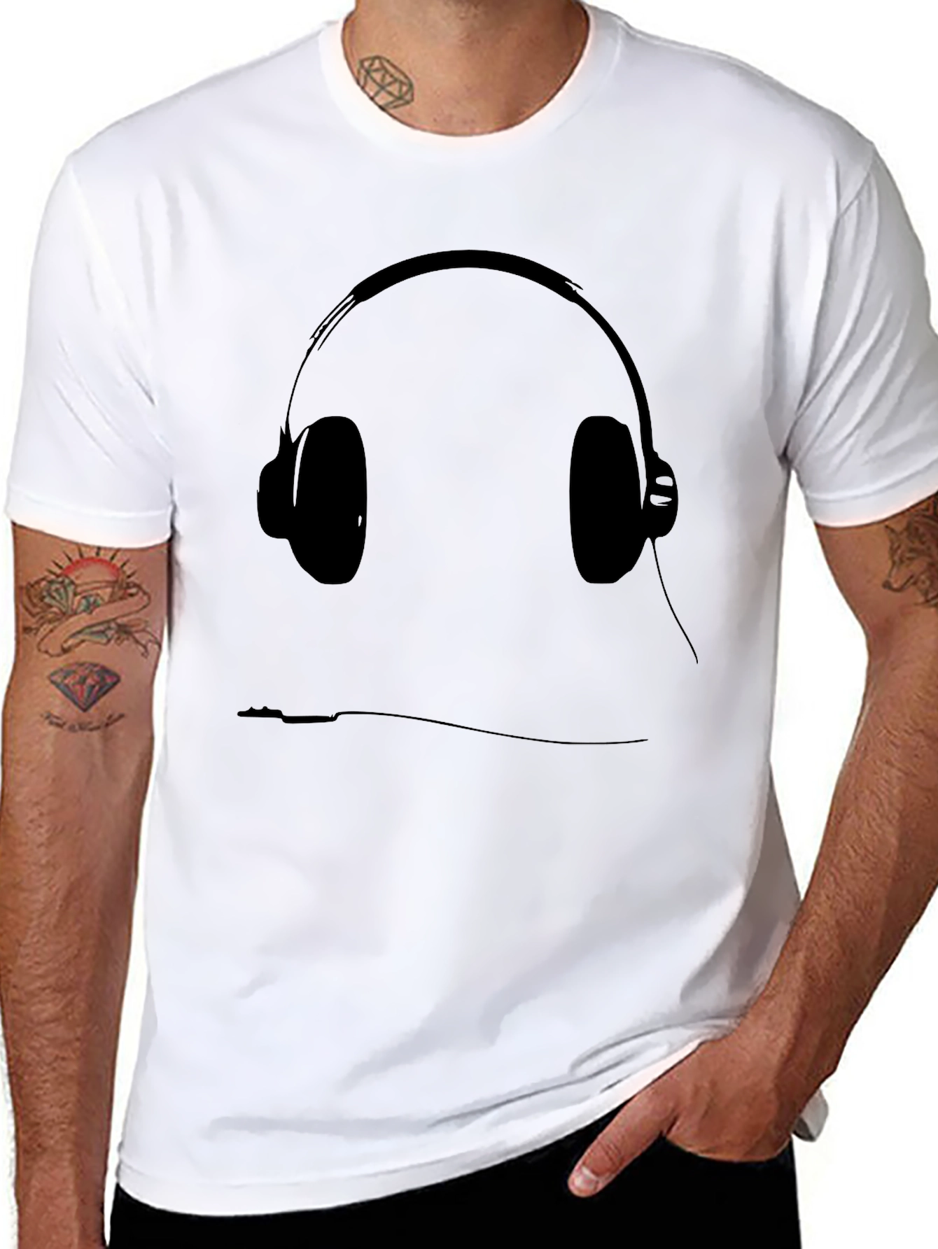 Black T-Shirt with Headphone Graphic