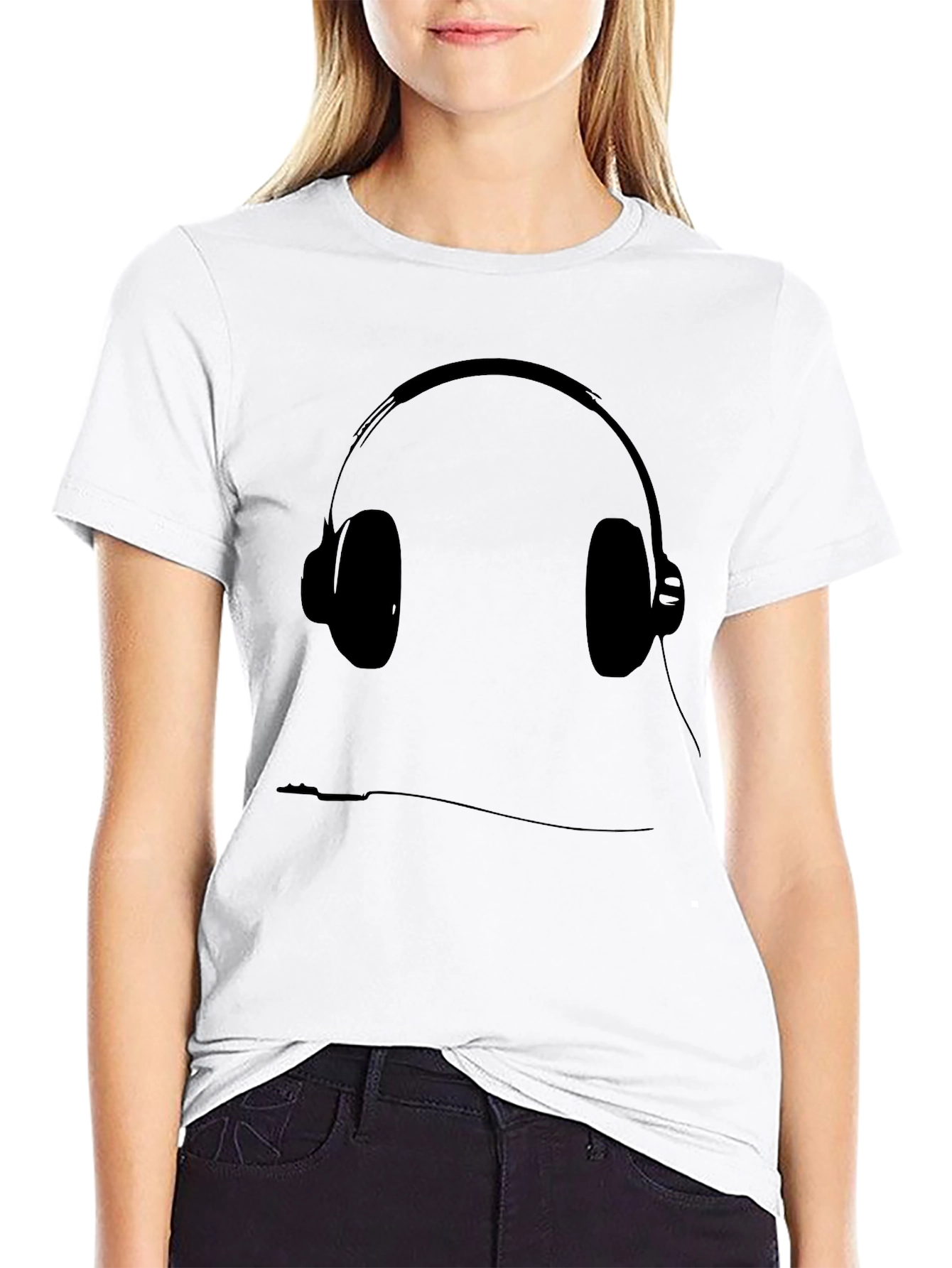 Black T-Shirt with Headphone Graphic