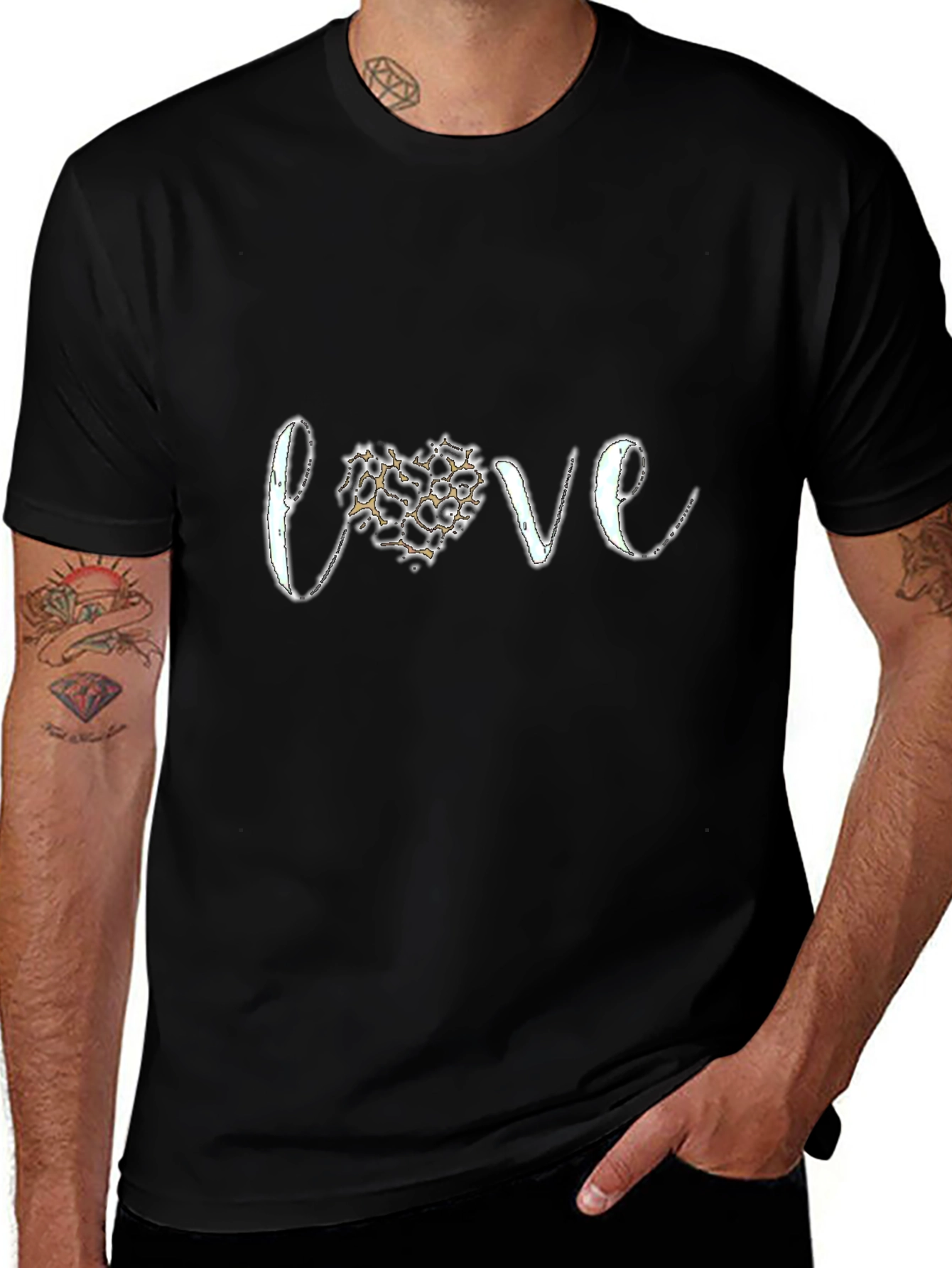 Love Leopard Print Heart Graphic Tee - Black