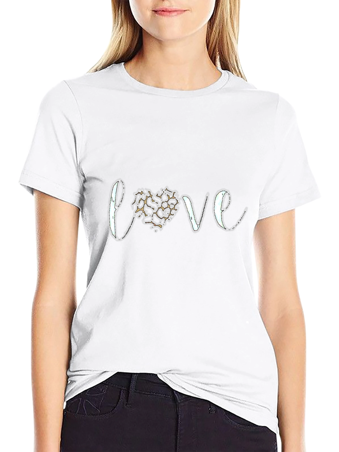 Love Leopard Print Heart Graphic Tee - Black
