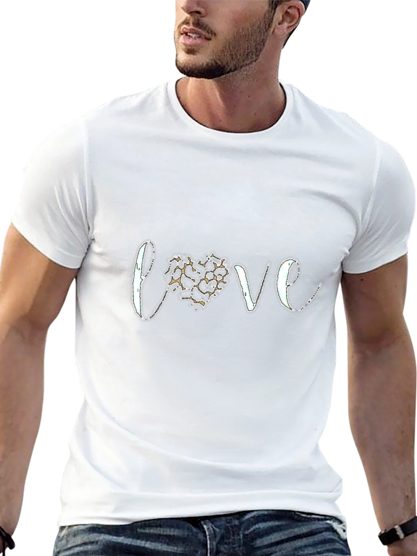 Love Leopard Print Heart Graphic Tee - Black