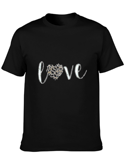 Love Leopard Print Heart Graphic Tee - Black