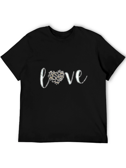 Love Leopard Print Heart Graphic Tee - Black