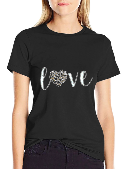 Love Leopard Print Heart Graphic Tee - Black