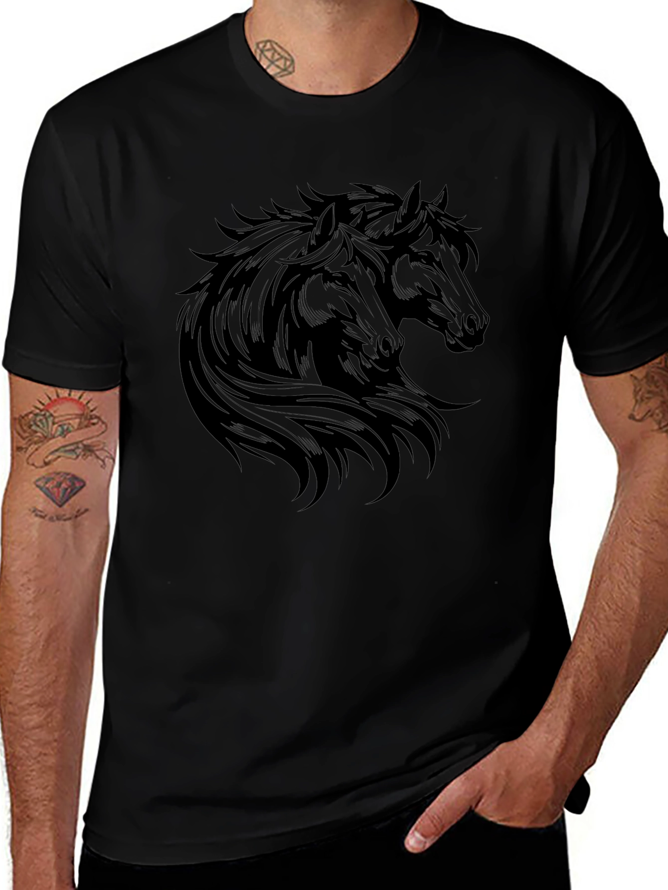 Black Horse Graphic Tee - Stylish Mens T-Shirt
