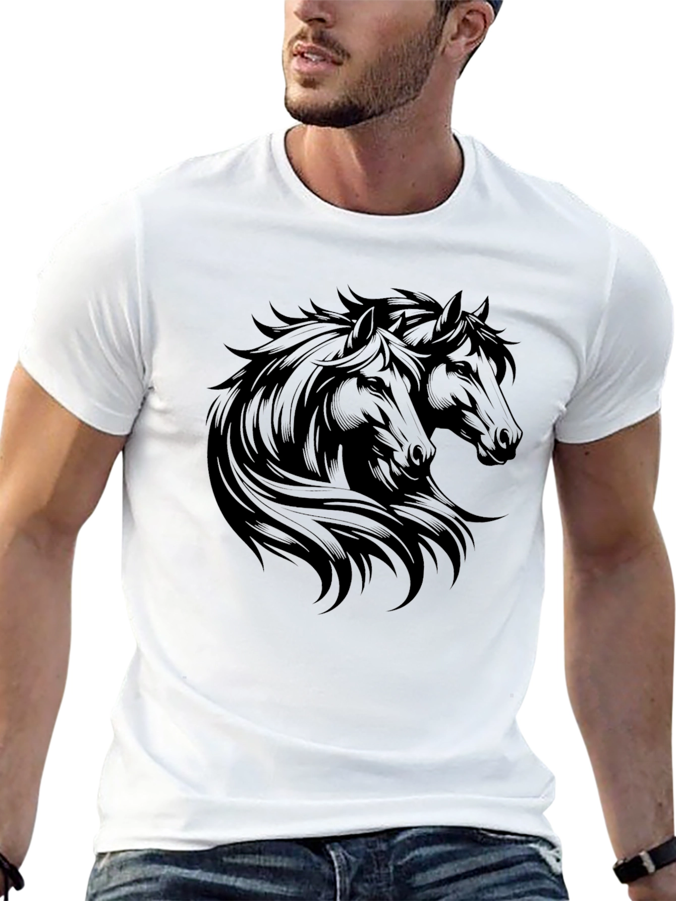 Black Horse Graphic Tee - Stylish Mens T-Shirt