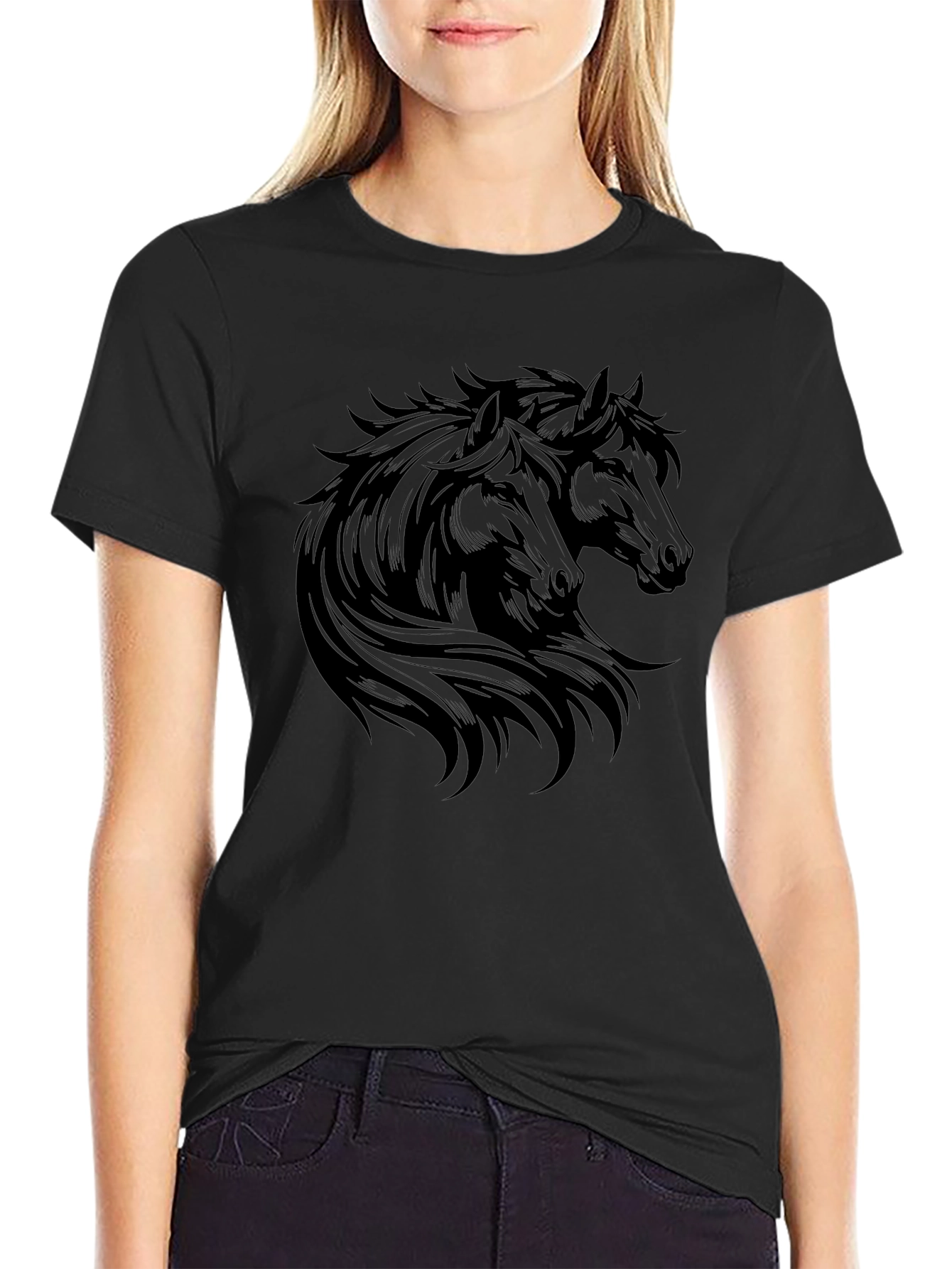 Black Horse Graphic Tee - Stylish Mens T-Shirt