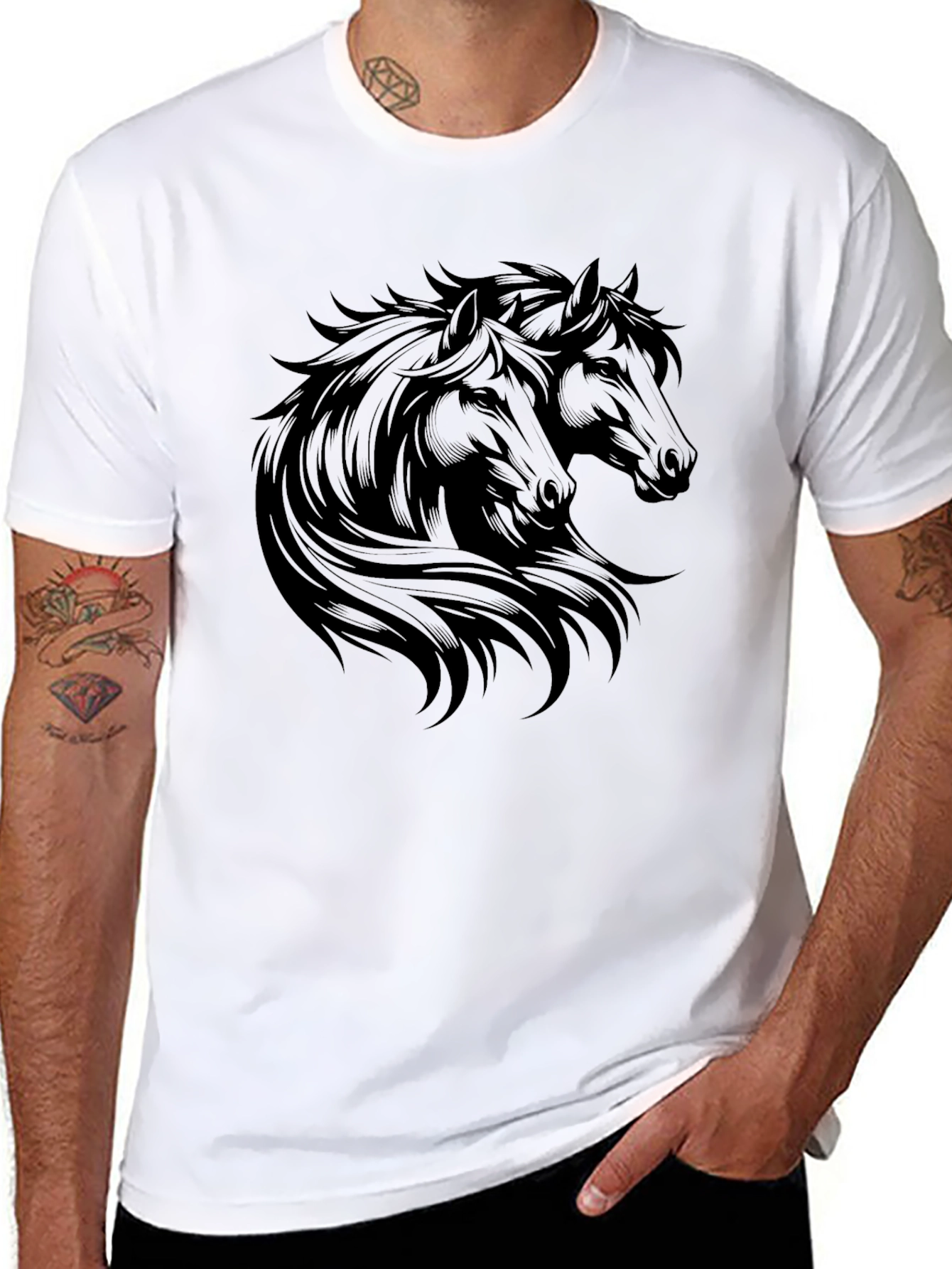 Black Horse Graphic Tee - Stylish Mens T-Shirt