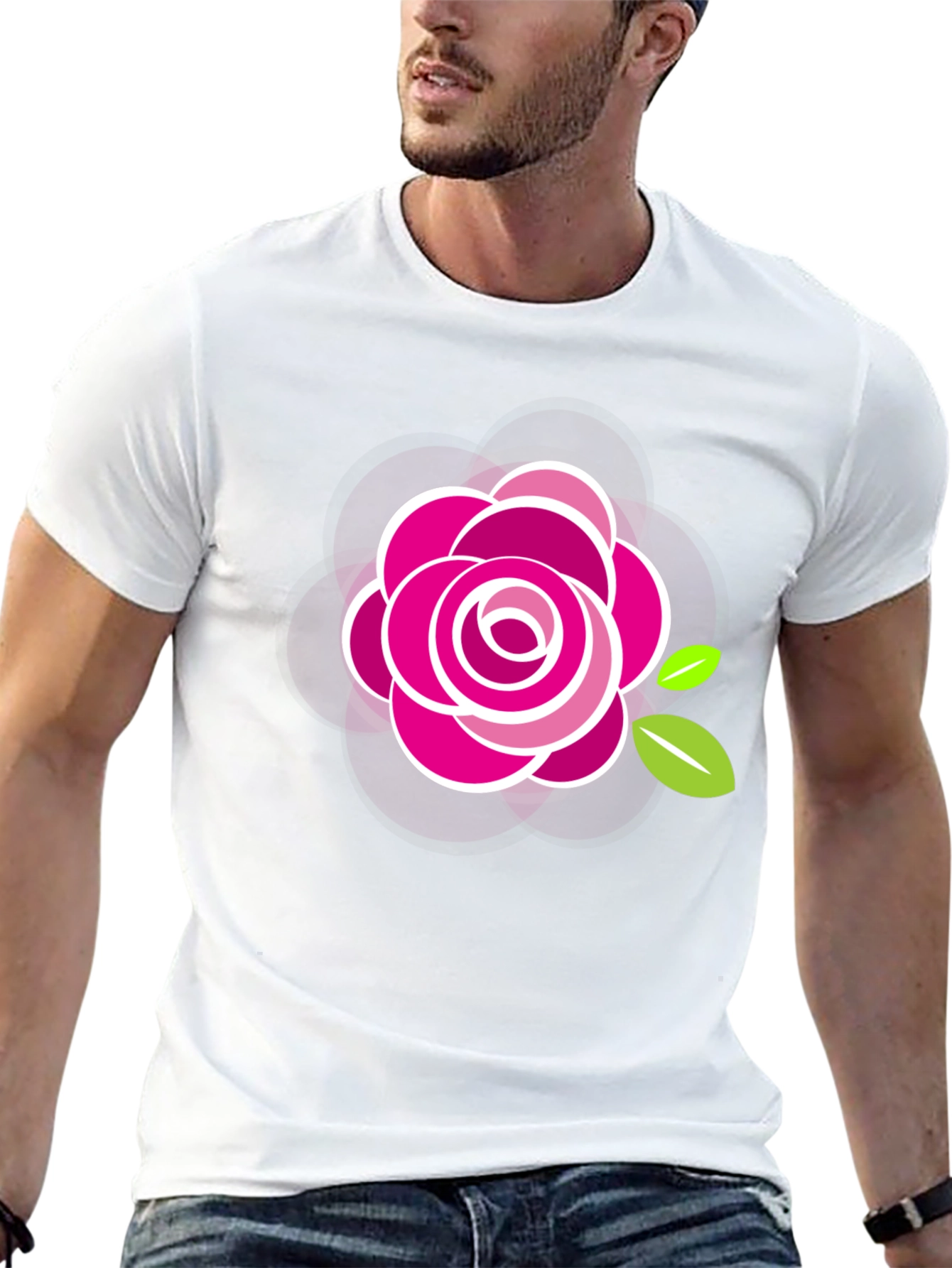 Black T-Shirt with Stylish Rose Design