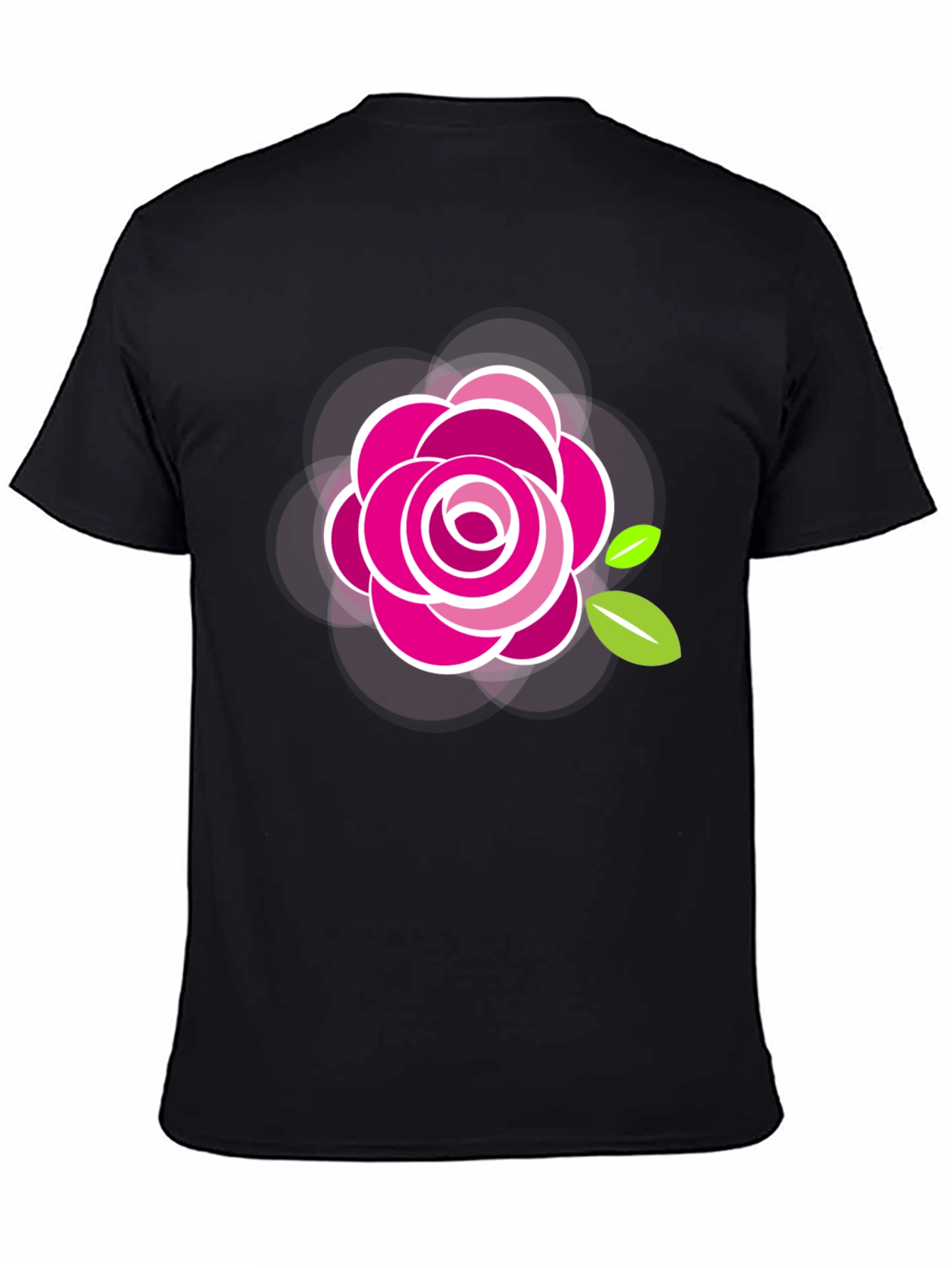 Black T-Shirt with Stylish Rose Design