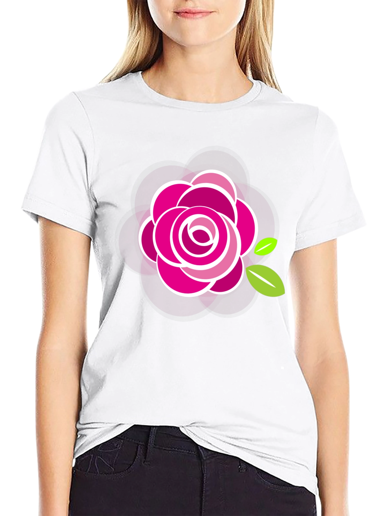 Black T-Shirt with Stylish Rose Design