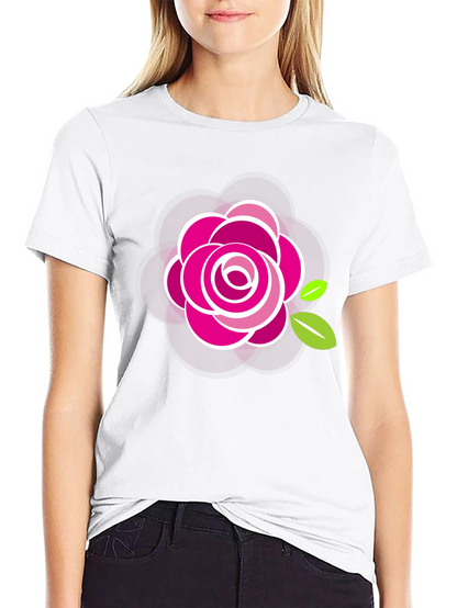 Black T-Shirt with Stylish Rose Design