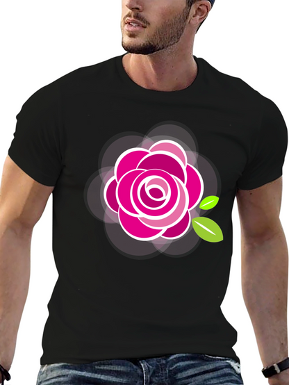 Black T-Shirt with Stylish Rose Design