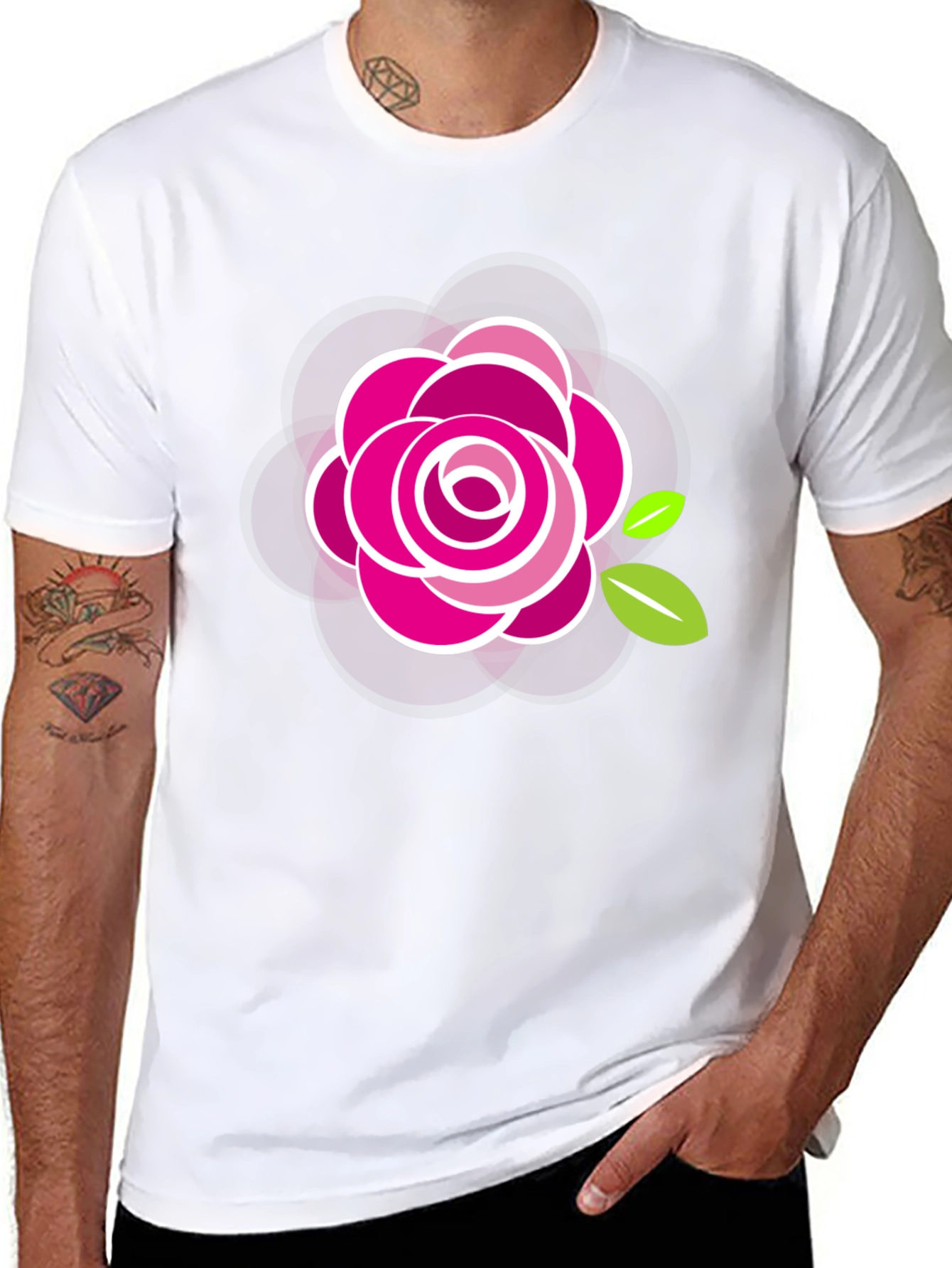 Black T-Shirt with Stylish Rose Design